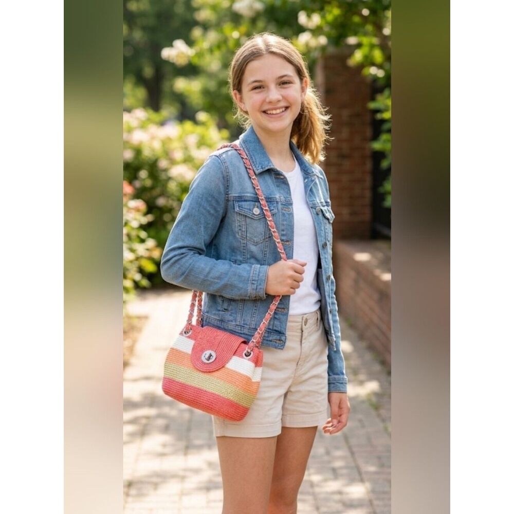 Kelly & Katie Straw Bag Double Chain